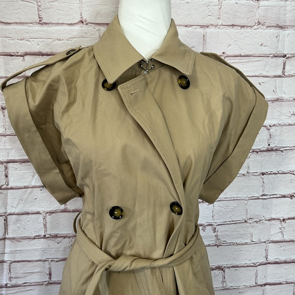 MNG Sleeveless Button-Down Trench Coat Khaki Small - Picture 5 of 13